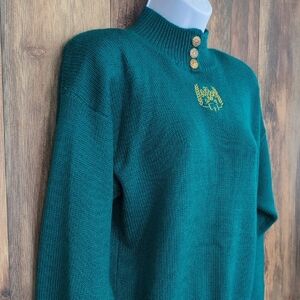 Vintage A MILANO Paris Teal Sweater with Gold Accents M
